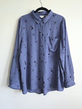 Reitmans Mauve Heart Motif Roll-Tab Sleeve Blouse | Size 2X